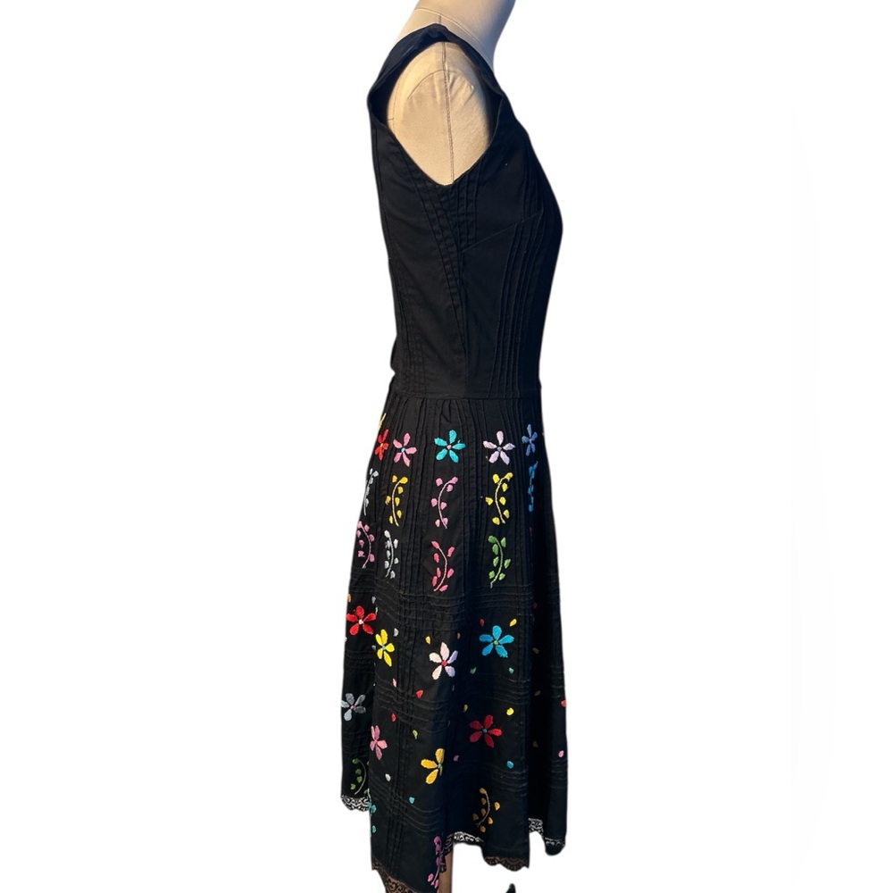 70’s Mexican multicolored embroidered floral sleeveless dress small black - Picture 2 of 8